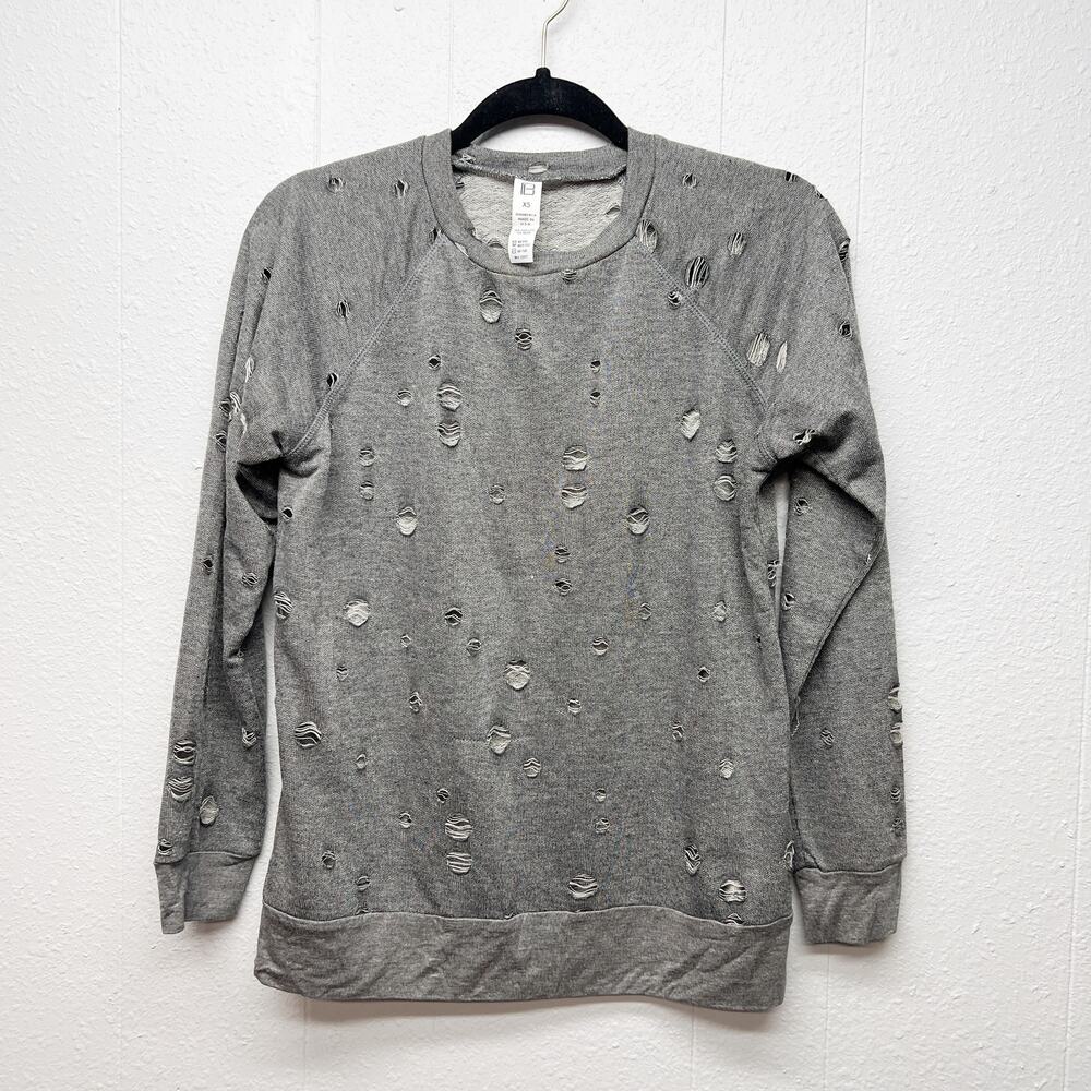 Body Language Perforated Distressed Sweatshirt XS Lightweight Athleisure Casual